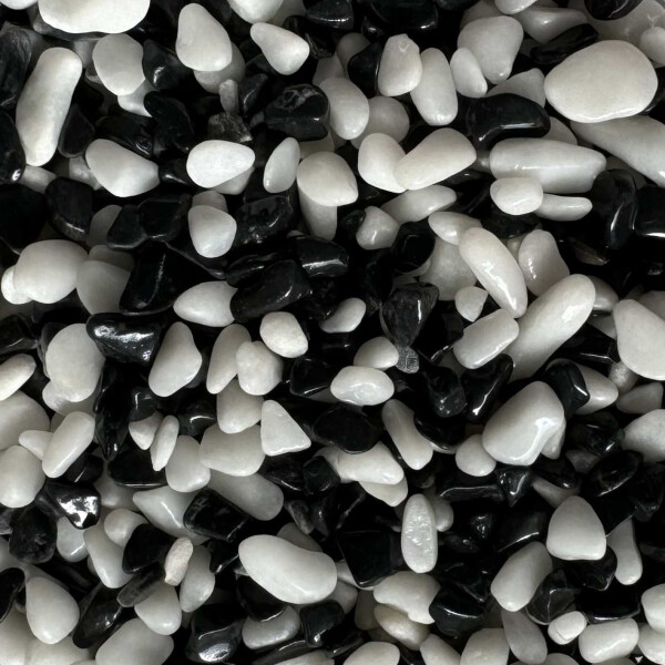Steinteppich Epoxidharz Set Innen & Außen (ca. 112kg / 8-10m²) | Bianco Nero | 100kg 2-4mm Marmorkies + 12L, 2K Epoxidharz Bindemittel | Für Balkon, Terrasse, Treppen, Garage
