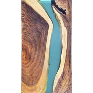 Epoxidharz Tischplatte River Table Hellblau Walnuss...