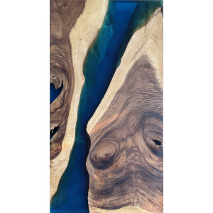Epoxidharz Tischplatte River Table Blau Walnuss...