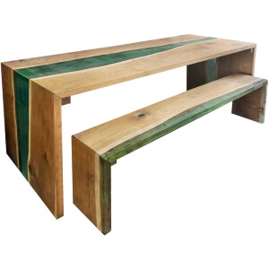 Epoxidharz River Table mit Sitzbank Set Eiche Massivholz...