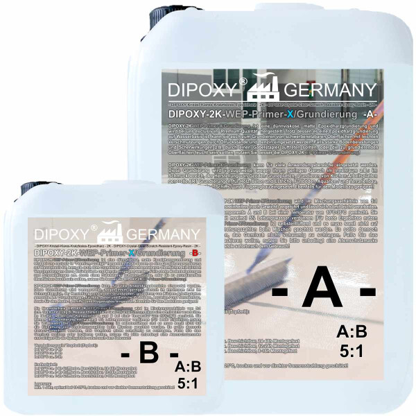 DIPOXY 2K WEP Primer X primer epossidico 1,6kg (1,25kg A + 0,25kg B) + 0,1kg pigmento nero - fondo di adesione fluido per calcestruzzo, legno, massetto e pavimenti