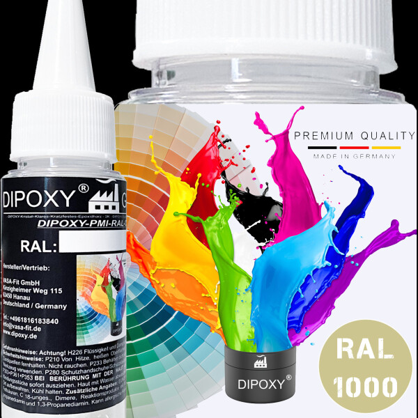 Dipoxy-PMI-RAL 1000 VERDE-BEIGE Pigmento base estremamente concentrato Pasta colorante Colorante per resina epossidica, resina poliestere, sistemi poliuretanici, calcestruzzo, vernici, vernici liquide Resina sintetica Gioielli