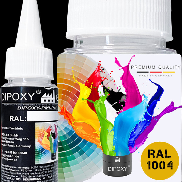 Dipoxy-PMI-RAL 1004 GIALLO ORO Pigmento base estremamente concentrato Pasta colorante Colorante per resina epossidica, resina poliestere, sistemi poliuretanici, calcestruzzo, vernici, vernici liquide Resina sintetica Gioielli