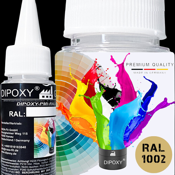 Dipoxy-PMI-RAL 1002 GIALLO SABBIA Pigmento base estremamente concentrato Pasta colorante Colorante per resina epossidica, resina poliestere, sistemi poliuretanici, calcestruzzo, vernici, vernici liquide Resina sintetica Gioielli