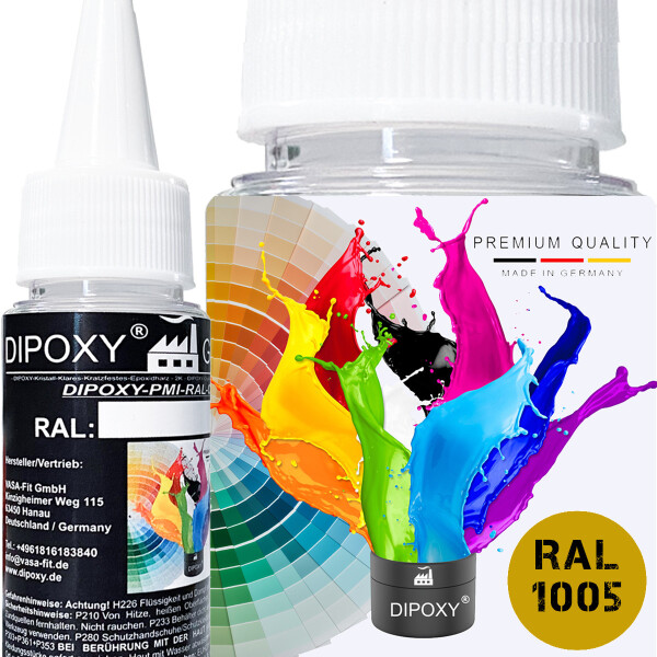 Dipoxy-PMI-RAL 1005 GIALLO MIELE Pigmento base estremamente concentrato Pasta colorante Colorante per resina epossidica, resina poliestere, sistemi poliuretanici, calcestruzzo, vernici, vernici liquide Resina sintetica Gioielli