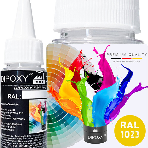 Dipoxy-PMI-RAL 1023 GIALLO TRAFFICO Pigmento base estremamente concentrato Pasta colorante Colorante per resina epossidica, resina poliestere, sistemi poliuretanici, calcestruzzo, vernici, vernici liquide Resina sintetica Gioielli