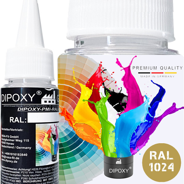 Dipoxy-PMI-RAL 1024 GIALLO OCRE Pigmento base estremamente concentrato Pasta colorante Colorante per resina epossidica, resina poliestere, sistemi poliuretanici, calcestruzzo, vernici, vernici liquide Resina sintetica Gioielli