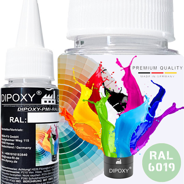 Dipoxy-PMI-RAL 6019 BIANCO VERDE Pigmento base estremamente concentrato Pasta colorante Colorante per resina epossidica, resina poliestere, sistemi poliuretanici, calcestruzzo, vernici, vernici liquide Resina sintetica Gioielli